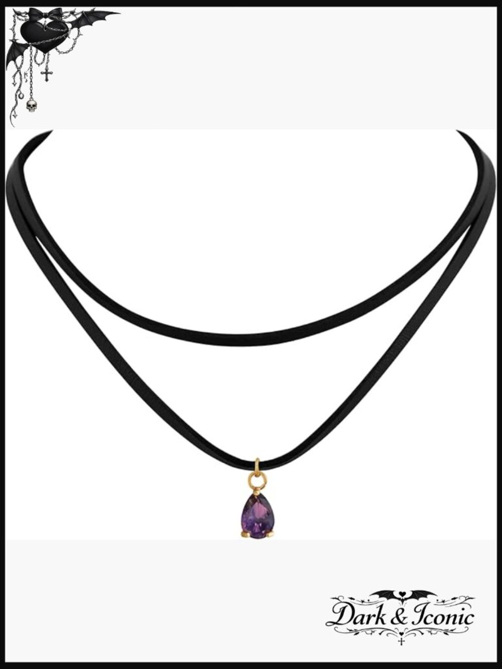 Gothic Boho Layered Choker Necklace Glass Teardrop Pendant